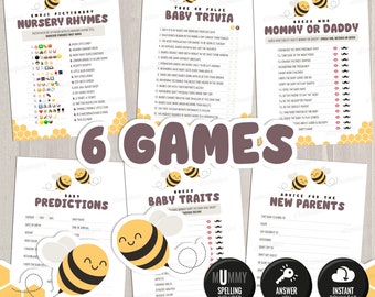 6 Bee Baby Shower Games Bundle. Printable Honey Bee Game Cards Set. Baby Games Pack. Gender Neutral Baby Shower Activities Kit PDF Download