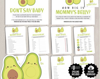 10 Avocado Baby Shower Games Bundle. Printable Games Package. Cute Modern Games Kit. Gender Neutral Baby Shower Activities Set