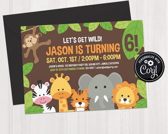 SELF EDITABLE Safari Birthday Invitation Template, Printable Jungle Theme Invite, Neutral Kids Party, First Birthday Instant Download