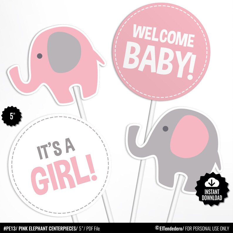 Circulos Elefante Rosa Centros De Mesa Baby Shower Etsy