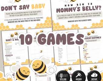 10 Bee Baby Shower Games Bundle. Printable Games Package. Cute Modern Games Kit. Honey Bee Gender Neutral Baby Shower Activities Set