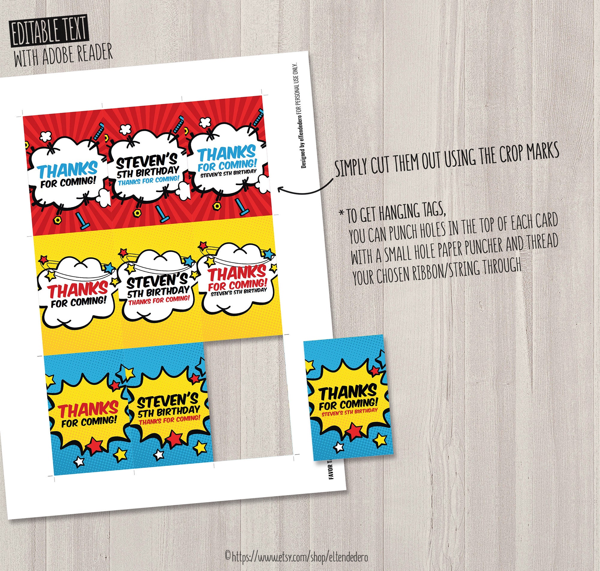 Superhero Favor Tags. Printable Thank You Cards. Favor Bag | Etsy