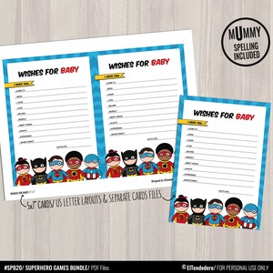 Superhero Baby Shower Games Package - Printable Game Cards - Funny Baby ...