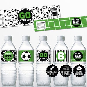 SELF EDITABLE Soccer Water Bottle Labels. Sports Party Labels. Printable Birthday Bottle Wrappers. DIY Wraps. Soccer Team Labels. Kids Decor image 1