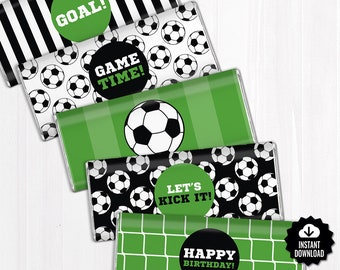 Soccer Chocolate Bar Wrappers. Birthday Chocolate Bar Wraps. Printable Party favors. Football Large Candy Bar Labels. Team - Sports Decor