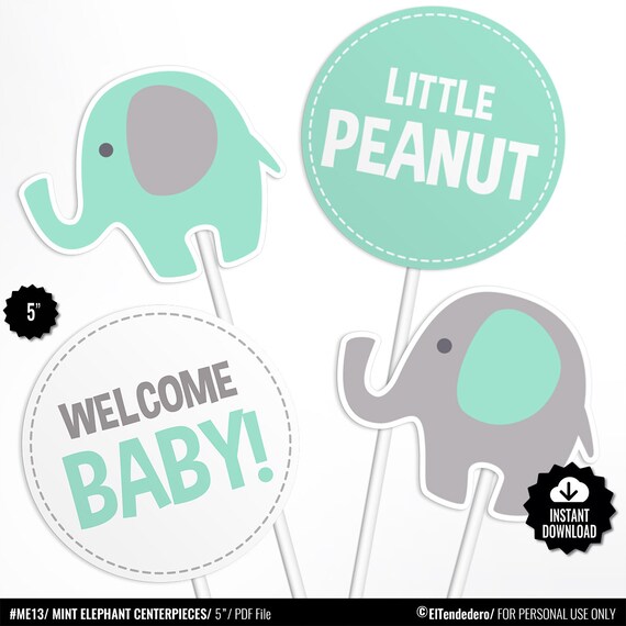 Elephant Baby Shower Centerpieces Green Mint Table Etsy