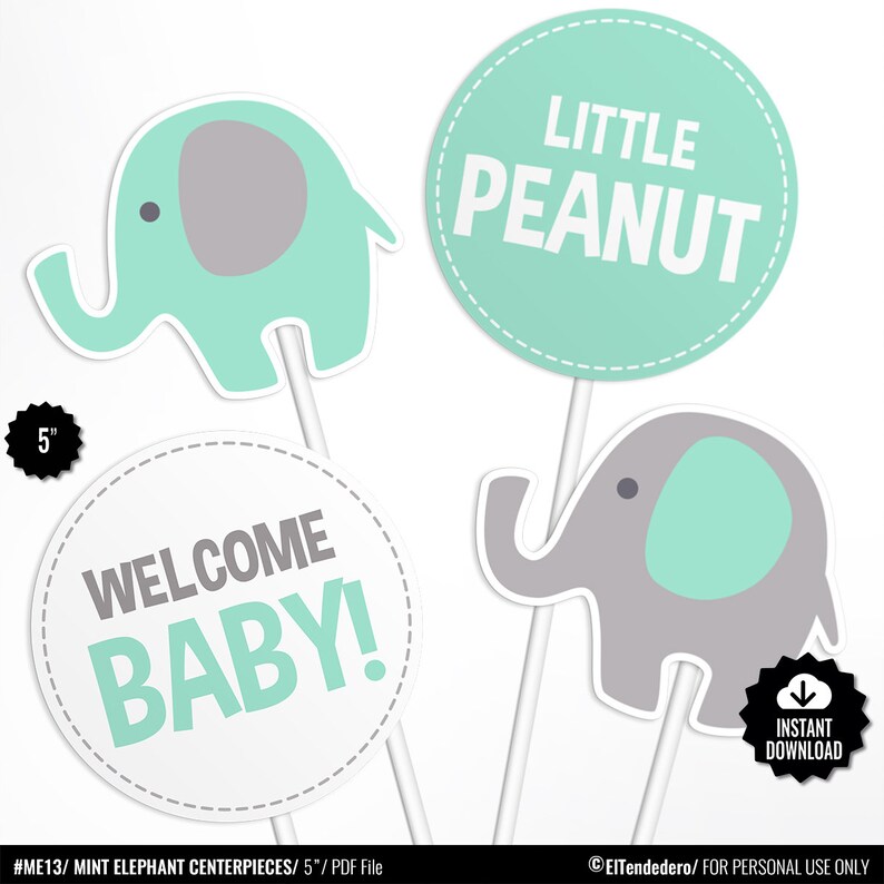Elephant Baby Shower Centerpieces Green Mint Table Etsy