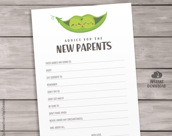 Baby Shower Advice Cards, Advice for New Parents - Printable Twin Baby Shower Games. Modern Two Peas in a Pod Baby Shower Activities