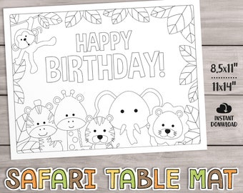 PRINTABLE Safari Kids Activities Table Mat, Party Games Placemat, Jungle Animal Coloring Pages, Birthday Favor. Baby Shower Activities