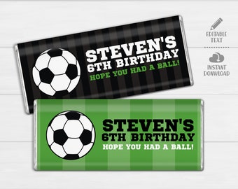 SELF EDITABLE Soccer Chocolate Bar Wrappers. Birthday Chocolate Bar Wraps. Printable Party favors. Large Candy Bar Labels. Sports Team Decor