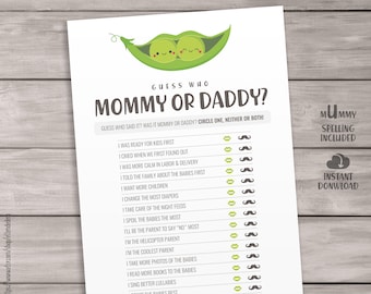 Mommy or Daddy Guess Who Game Cards. Printable Twin Baby Games. Who Said It Game.  Two Peas in a Pod Baby Shower Activities