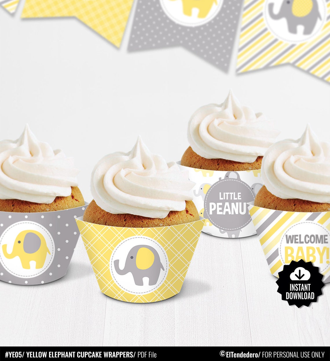 Elephant Cupcake Wrappers. Printable Cupcake Wraps. Gender - Etsy
