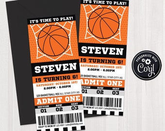 SELF EDITABLE Basketball Ticket Invitation Template - Printable Sports Invite. Basketaball Team Party - Kids Birthday. Instant Download