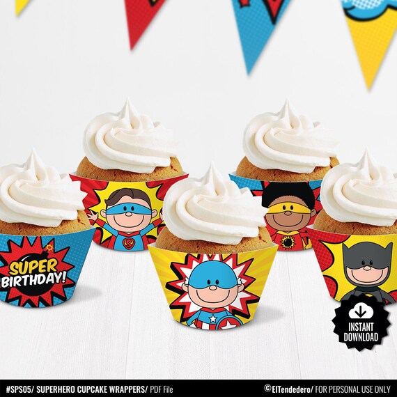 Superhero Cupcake Wrappers. Printable Cupcake Wraps Covers. - Etsy