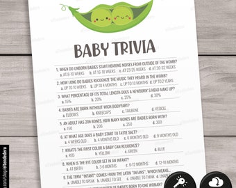 Baby Trivia Game Cards. Two Peas in a Pod Baby Shower Games. Baby Trivia Quiz Questions Printable, Guessing Activities, Gender Neutral Twin