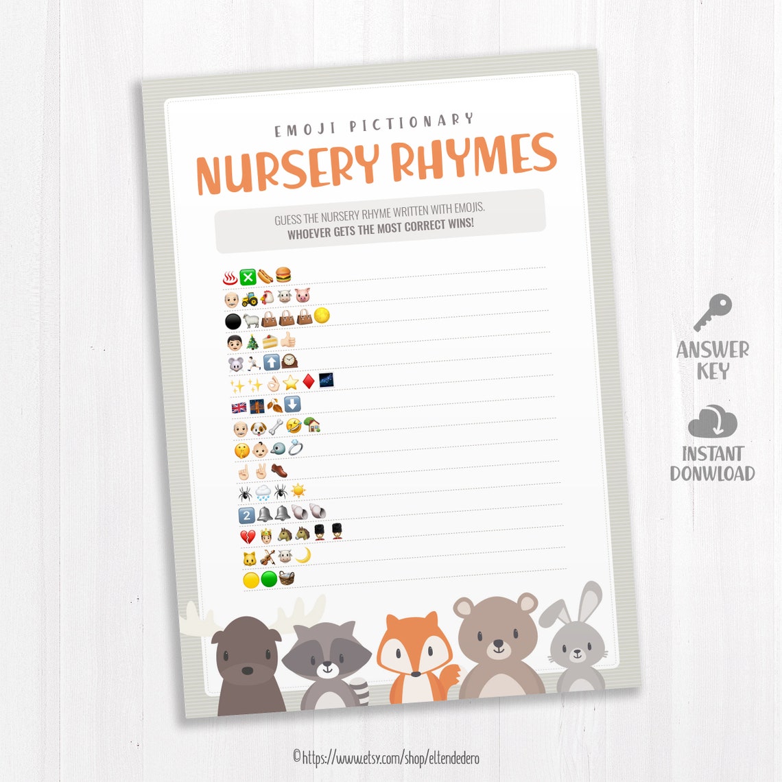 Nursery Rhymes Emoji Pictionary Game Cards. Printable Woodland - Etsy