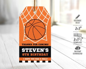 SELF EDITABLE Basketball Favor Tags. Printable Thank You Cards. Treat Bag Tags. Name Labels Team Party, Birthday Labels Stickers. Gift Decor