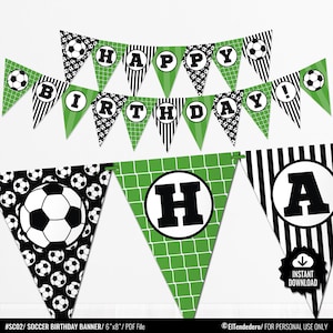 Banderines Cumpleaños Fútbol. Guirnalda Fiesta Equipo Fútbol. Banderola Decoración Fiesta Deportes. PDF Imprimible
