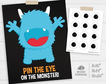 Pin the Eye on the Monster, Little Monster Kids Party Games. Birthday Pin the Eye Game, Printable Baby Shower Activities - Instant Download