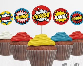 Superhero Cupcake Toppers. Printable Cupcake Decor. Dessert Toppers. Comic Book Toppers. Superheroes Theme Birthday - Baby Shower Decoration