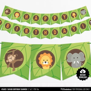 Safari Birthday Banner - Jungle Theme Bunting Banner - Printable Pennant Garland - Safari Gender Neutral Birthday Party Decoration - Digital