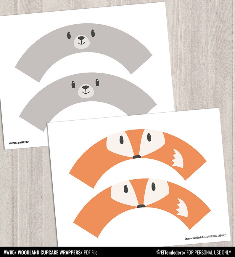 Woodland Cupcake Wrappers. Printable Cupcake Wraps. Cute Etsy