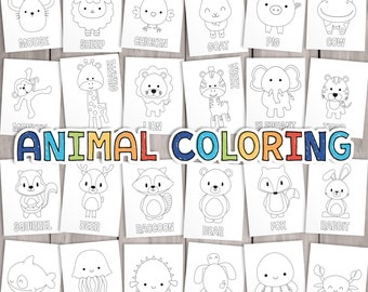 PRINTABLE Animal Coloring Pages. Kids Coloring Book, Learning Party Activities,  School Teacher Games, Coloring Sheet Book Birthday Favor