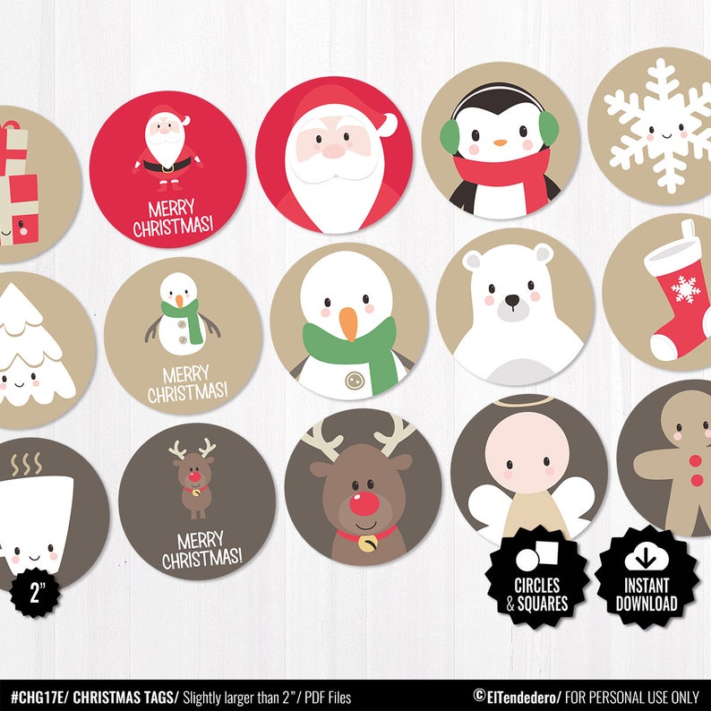 Christmas Circle Tags. Printable Round Gift Tag Labels Treat - Etsy