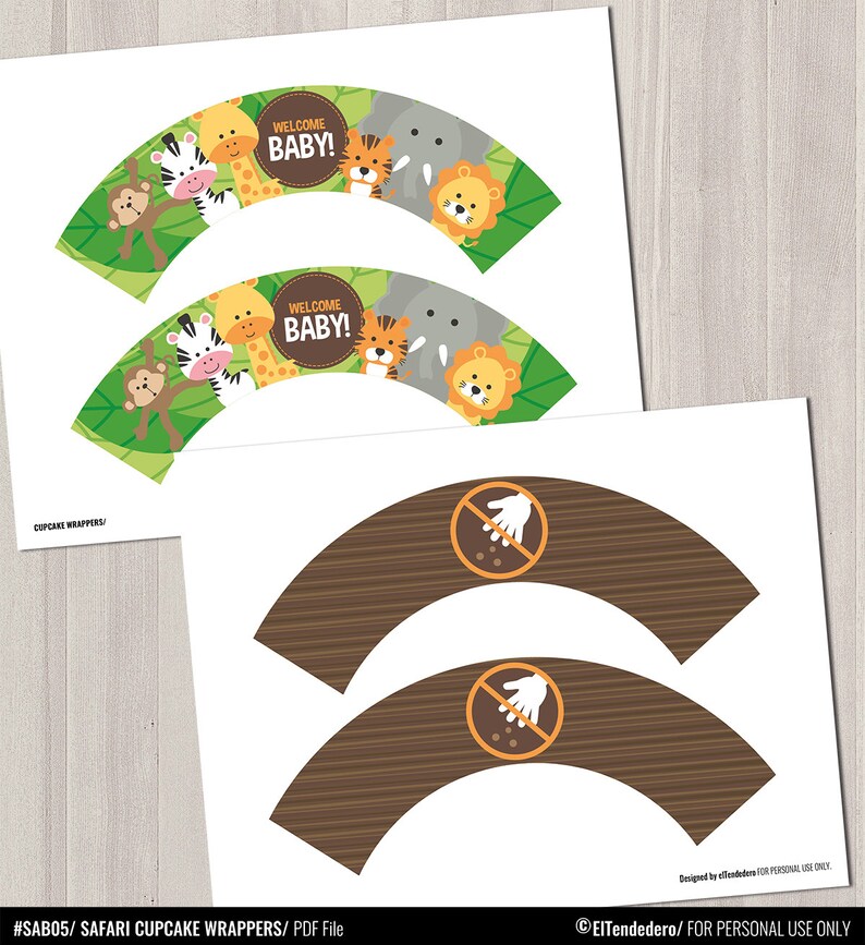 Safari Cupcake Wrappers. Printable Cupcake Wraps. Gender | Etsy