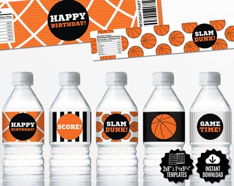 Basketball Water Bottle Labels. Sports Party Labels. Printable Birthday Bottle Wrappers. DIY Wraps. Basketball Team Labels. Kids Decor