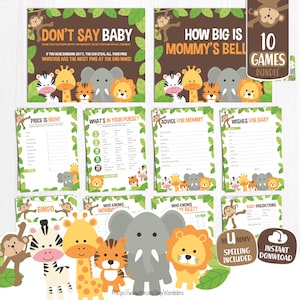 Safari Baby Shower Games Package Printable Game Cards Funny Baby Games Gender Neutral Jungle Theme Baby Shower Activities image 1