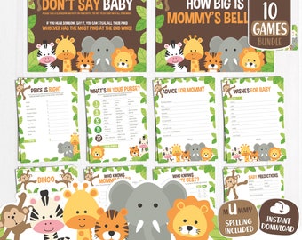 Safari Baby Shower Games Package - Printable Game Cards - Funny Baby Games - Gender Neutral Jungle Theme Baby Shower Activities