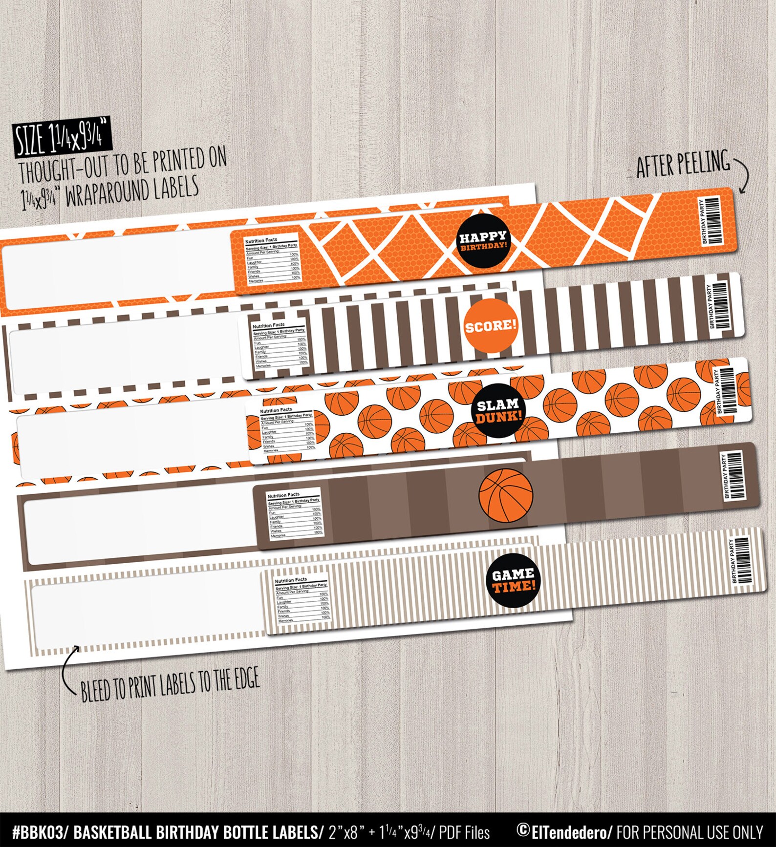 Basketball Water Bottle Labels. Sports Party Labels. Printable - Etsy