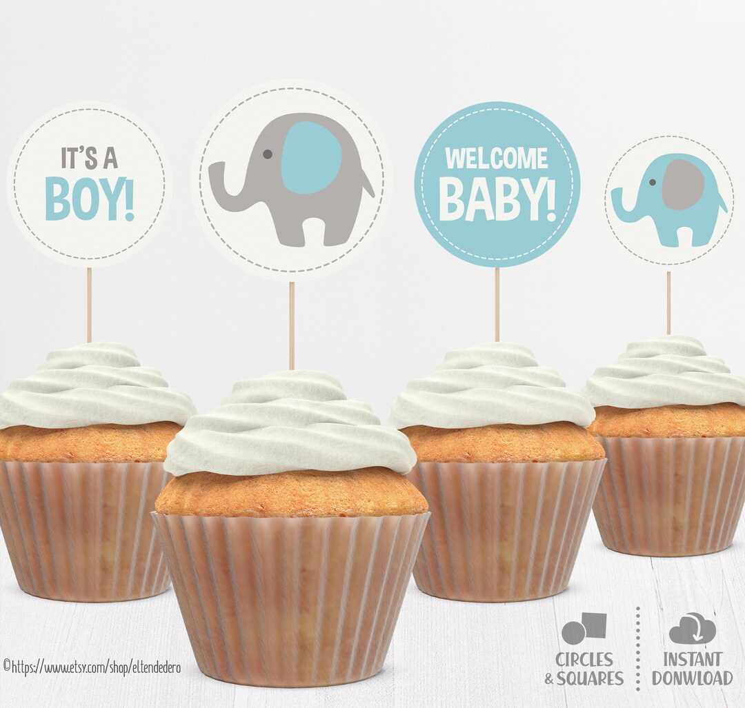 Elephant Cupcake Toppers. Printable Cupcake Decor. Dessert - Etsy