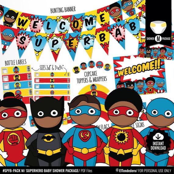 African American Superhero Baby Shower Decorations Package Etsy