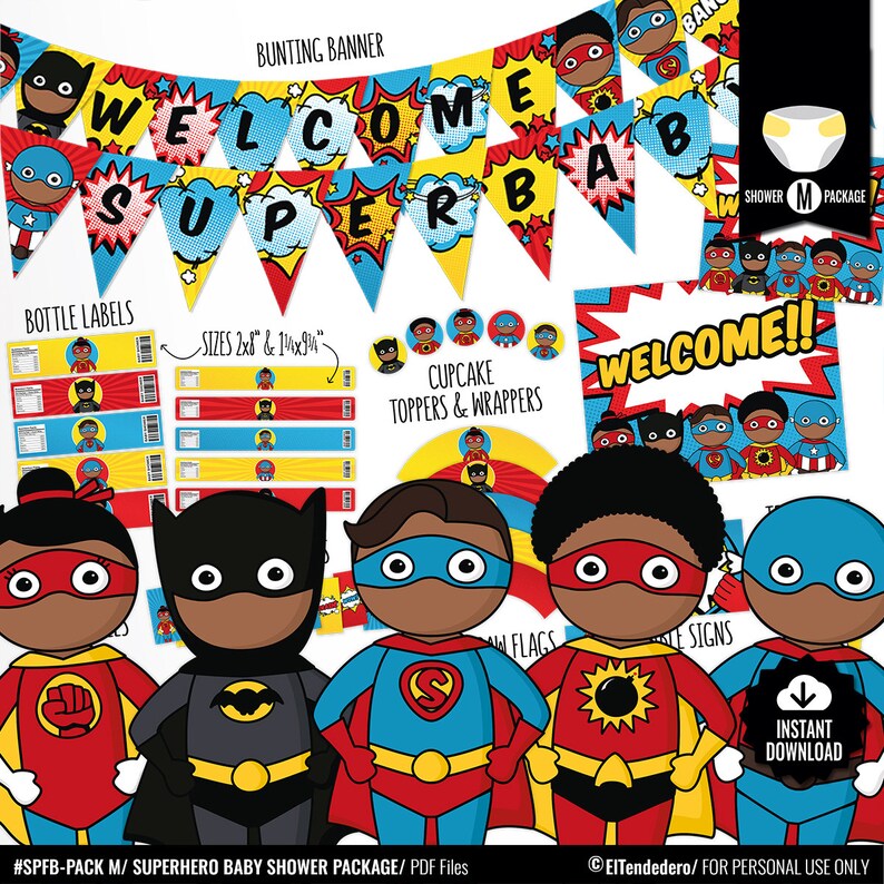 African American Superhero Baby Shower Decorations Package Etsy