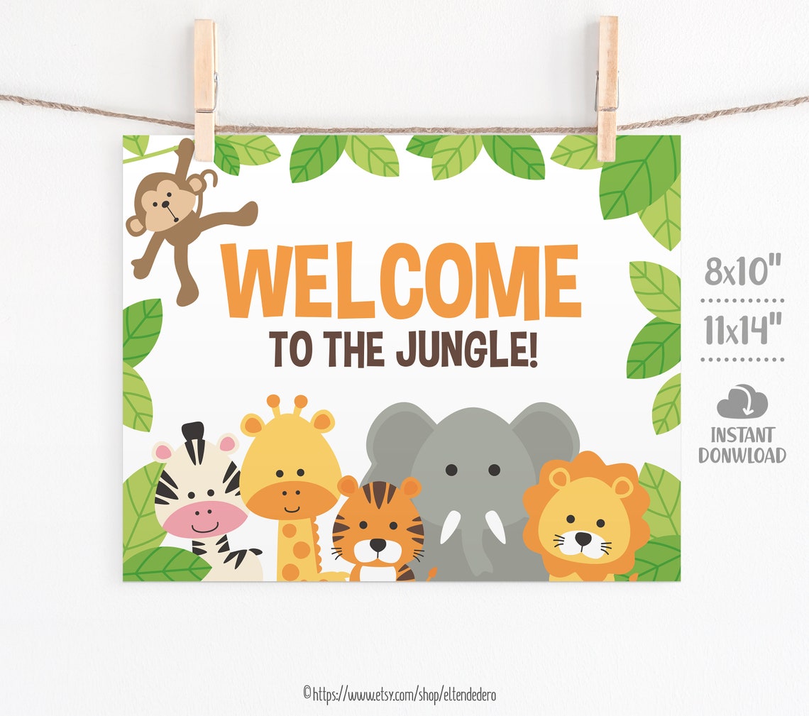 Safari Welcome Sign. Printable Baby Shower Welcome Guest Table | Etsy
