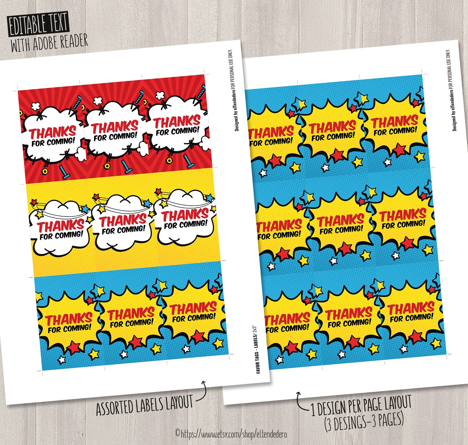Superhero Favor Tags. Printable Thank You Cards. Favor Bag | Etsy