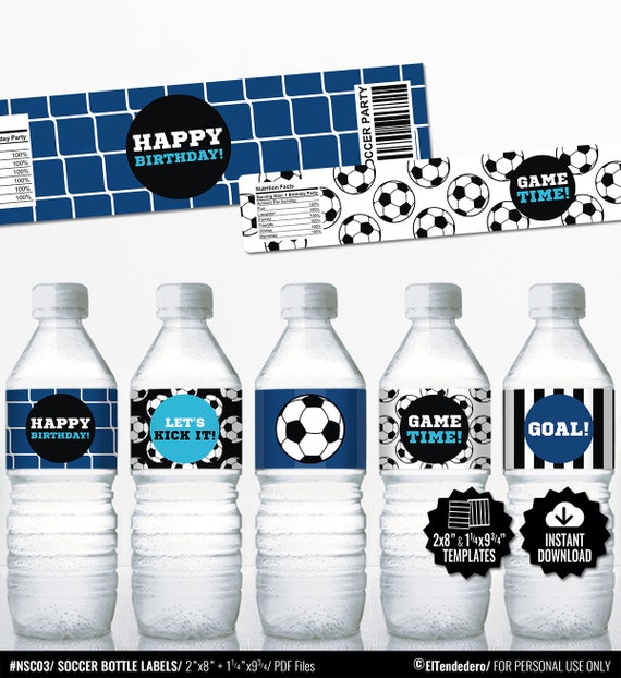 Soccer Water Bottle Labels. Sports Party Labels. Printable 