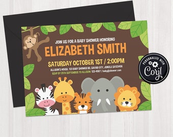 SELF EDITABLE Safari Baby Shower Invitation Template. Printable Jungle Theme Invite - Cute Gender Neutral Baby Shower Cards Digital Download