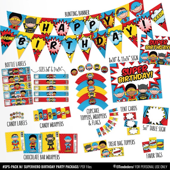 Printable Superhero Birthday Decorations Package Printable Etsy