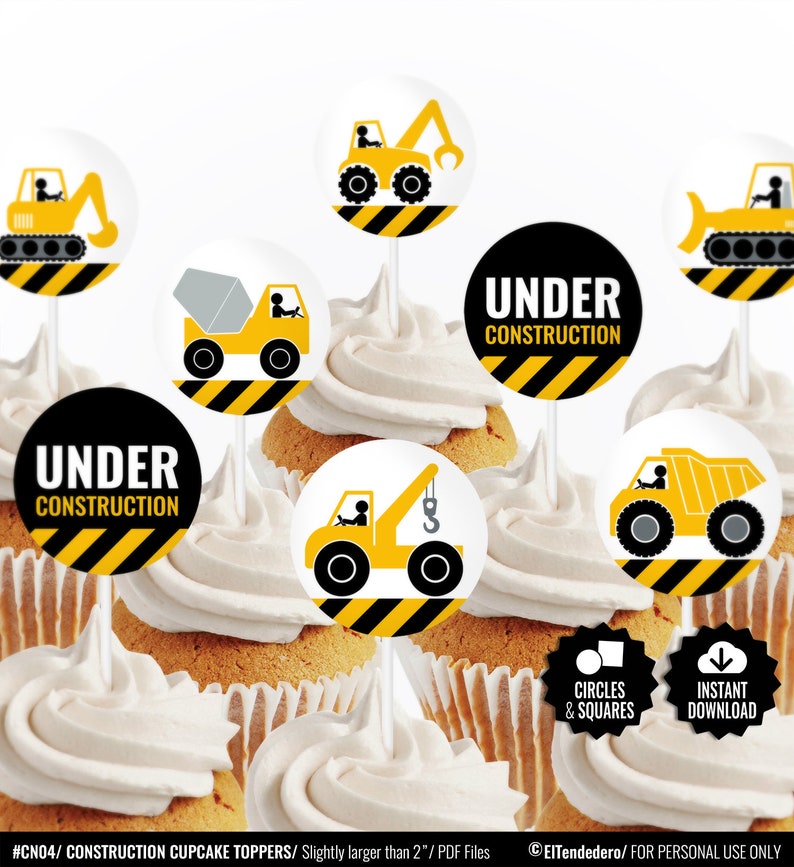 Construction Cupcake Toppers. Printable Cupcake decor. Dessert Etsy