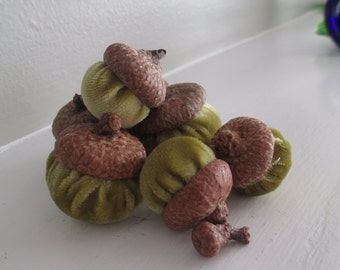 7 Silk Velvet Acorns Topped With Real Acorn Caps