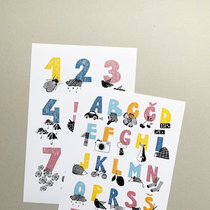 Alphabet and Numbers poster, Educational prints made by Klavdija Zupanc, Nursery room decor, kidsroom decor image 1