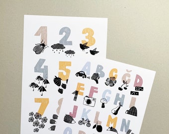 Educational posters Alphabet and Numbers, Made by Klavdija Zupanc, Alphabet and Numbers print, ABC and 123, Playroom decor artwork