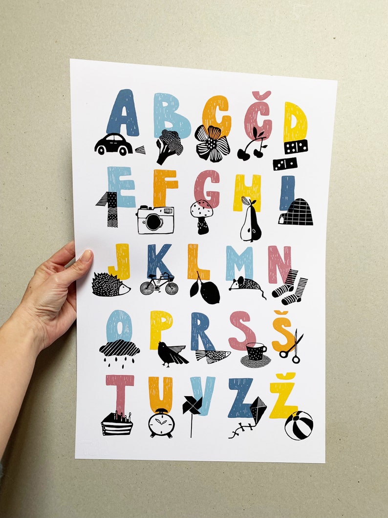 Alphabet and Numbers poster, Educational prints made by Klavdija Zupanc, Nursery room decor, kidsroom decor image 2