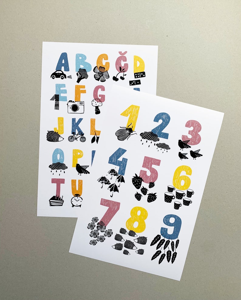 Alphabet and Numbers poster, Educational prints made by Klavdija Zupanc, Nursery room decor, kidsroom decor image 4