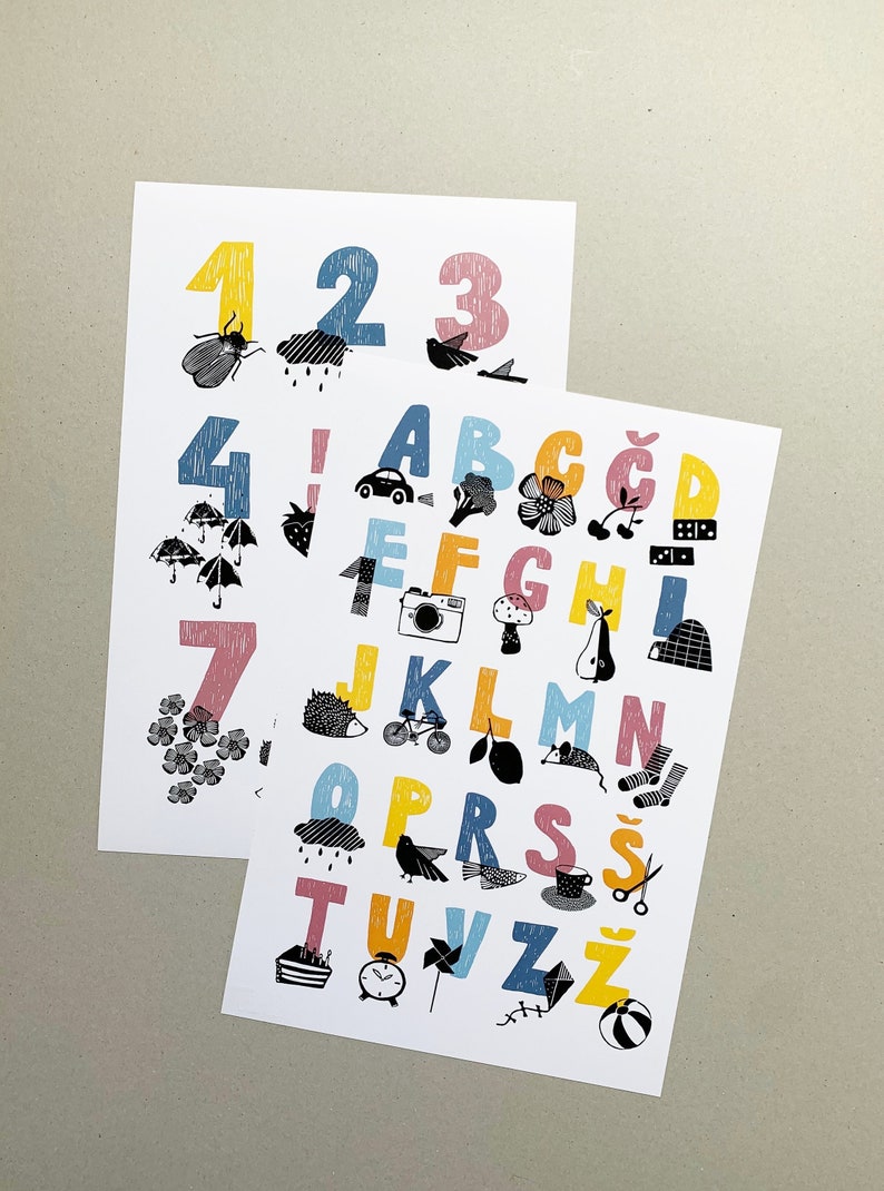 Alphabet and Numbers poster, Educational prints made by Klavdija Zupanc, Nursery room decor, kidsroom decor image 1