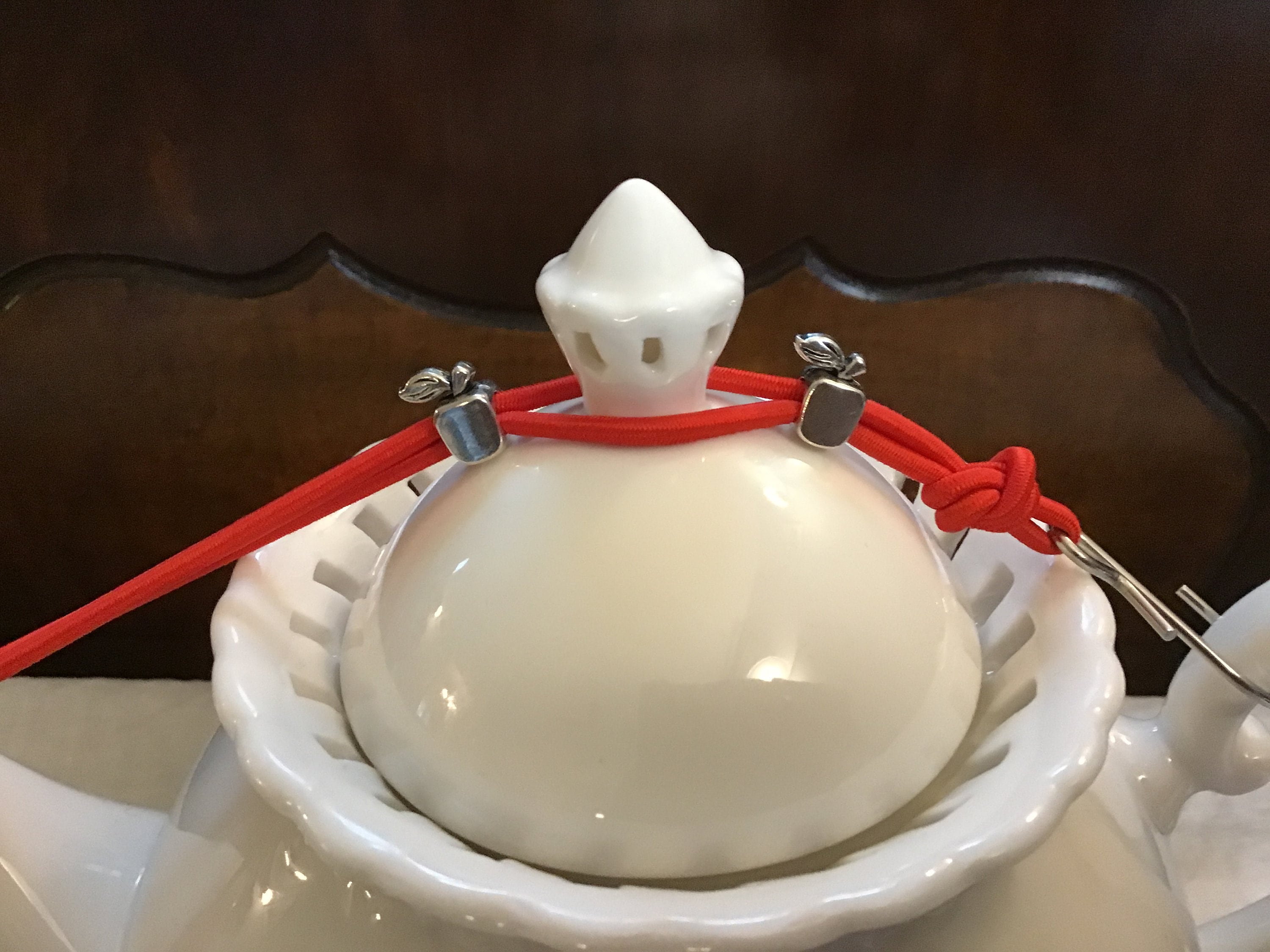 Large Teapot Lid Holder & Drip Catcher red With Apple Beads Etsy