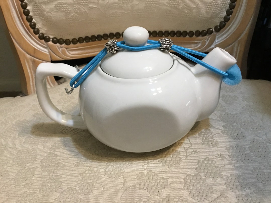 Small Teapot Lid Holder, Drip Catcher, Blue/silver. Great for Small